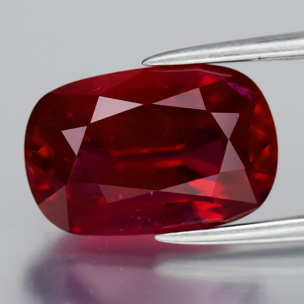 4.11ct 11x7.3mm Long Cushion Natural Purplish Red Ruby - Heated, Mozambique