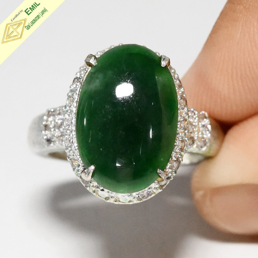 EMIL CERTIFIED 4.96ct Oval Cabochon Natural Green Jade - Untreated Burma Gem