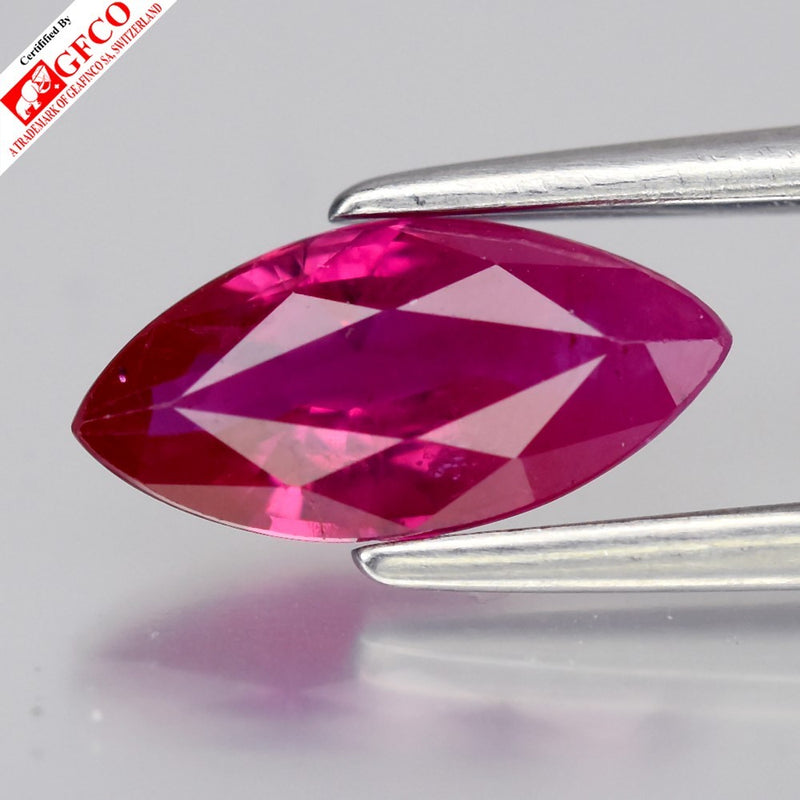 GFCO CERTIFIED 0.97ct Marquise Natural Pigeon Blood Red Ruby - Heated, Burma