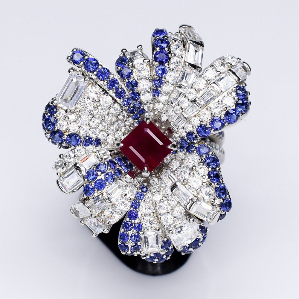Natural Ruby &amp; Zircon Sapphire Fashion Ring 1.00ct RB in 925 Sterling Silver