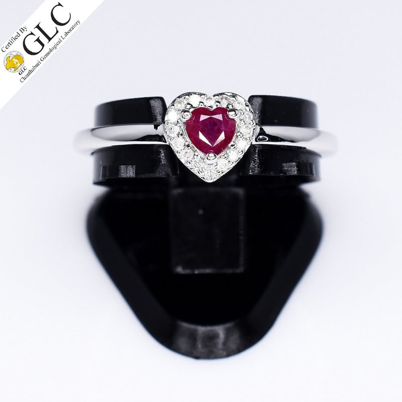 GLC CERTIFIED Natural Ruby Ring 0.30ct in 18K WHITE GOLD 0.064ct G,H/VS Dia