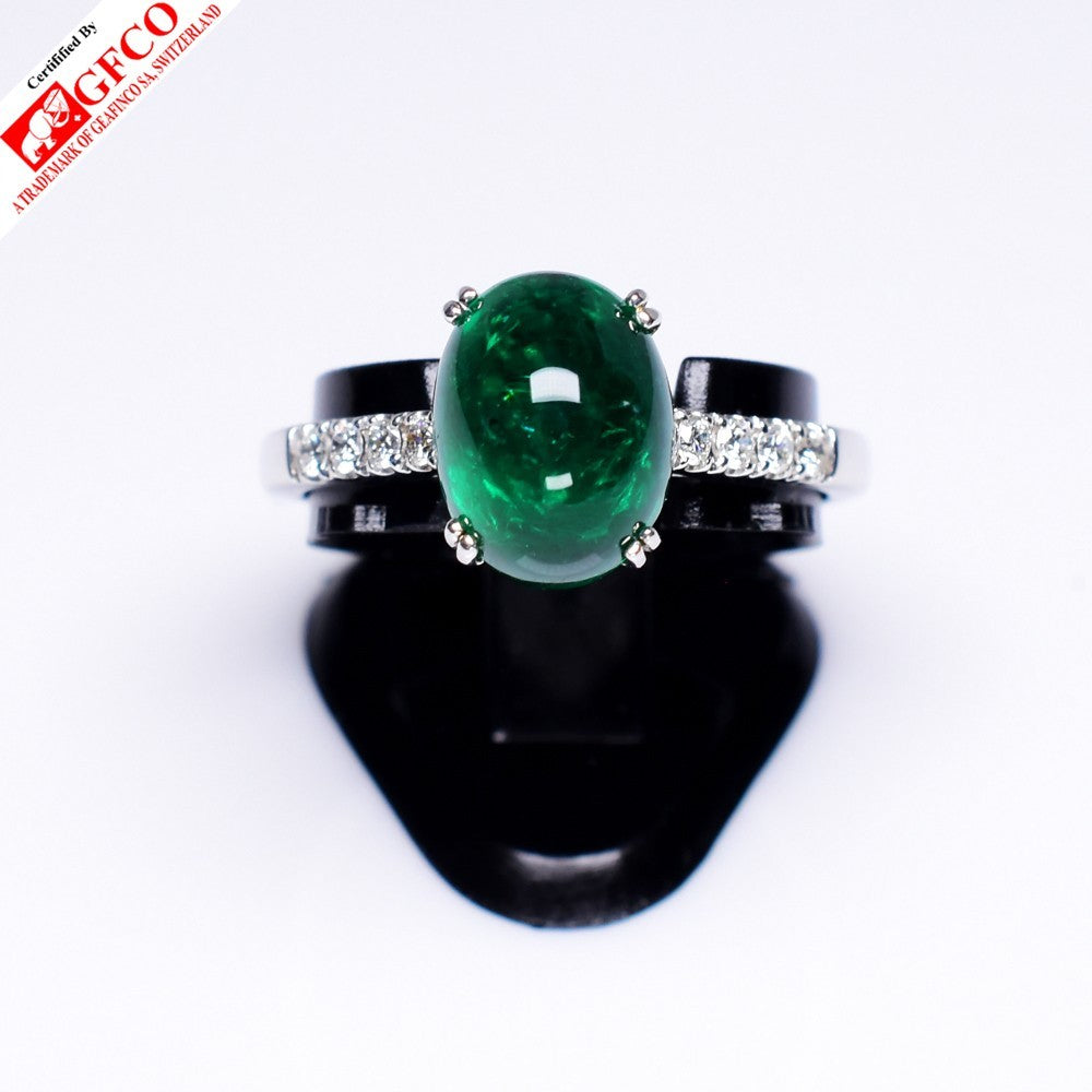 GFCO CERTIFIED Natural Emerald Ring 3.80ct in 18K WHITE GOLD 0.42ct G,H/VS Dia