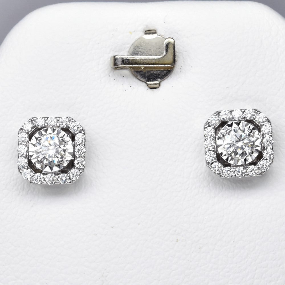 Natural Diamond Earrings in 18K WHITE GOLD 0.27ct Center 0.22ct Side F/VVS Dia