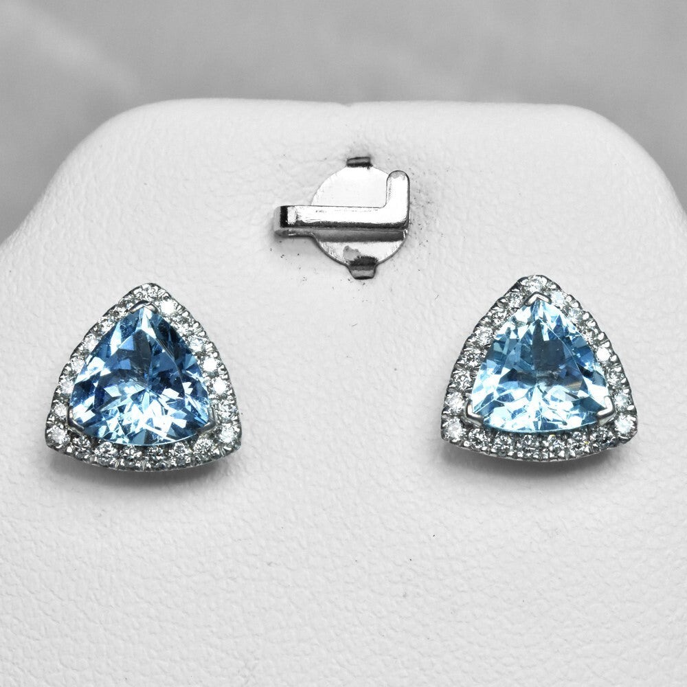 Natural Aquamarine Diamond Earring in 18K WHITE GOLD 2.04ct &amp; 0.17ct E/VVS Dia