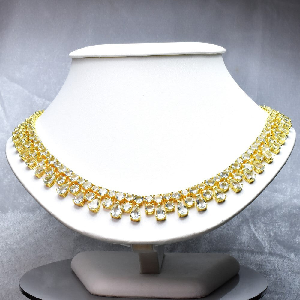 Natural Aquamarine Necklace &amp; Earring in 925 Sterling Silver (Gold Plated) — view 1