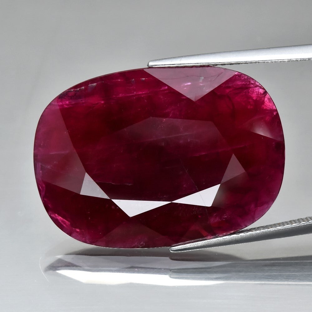 GLC Certified Big! 23.29ct Cushion Natural Purplish Red Ruby Africa Gemstone