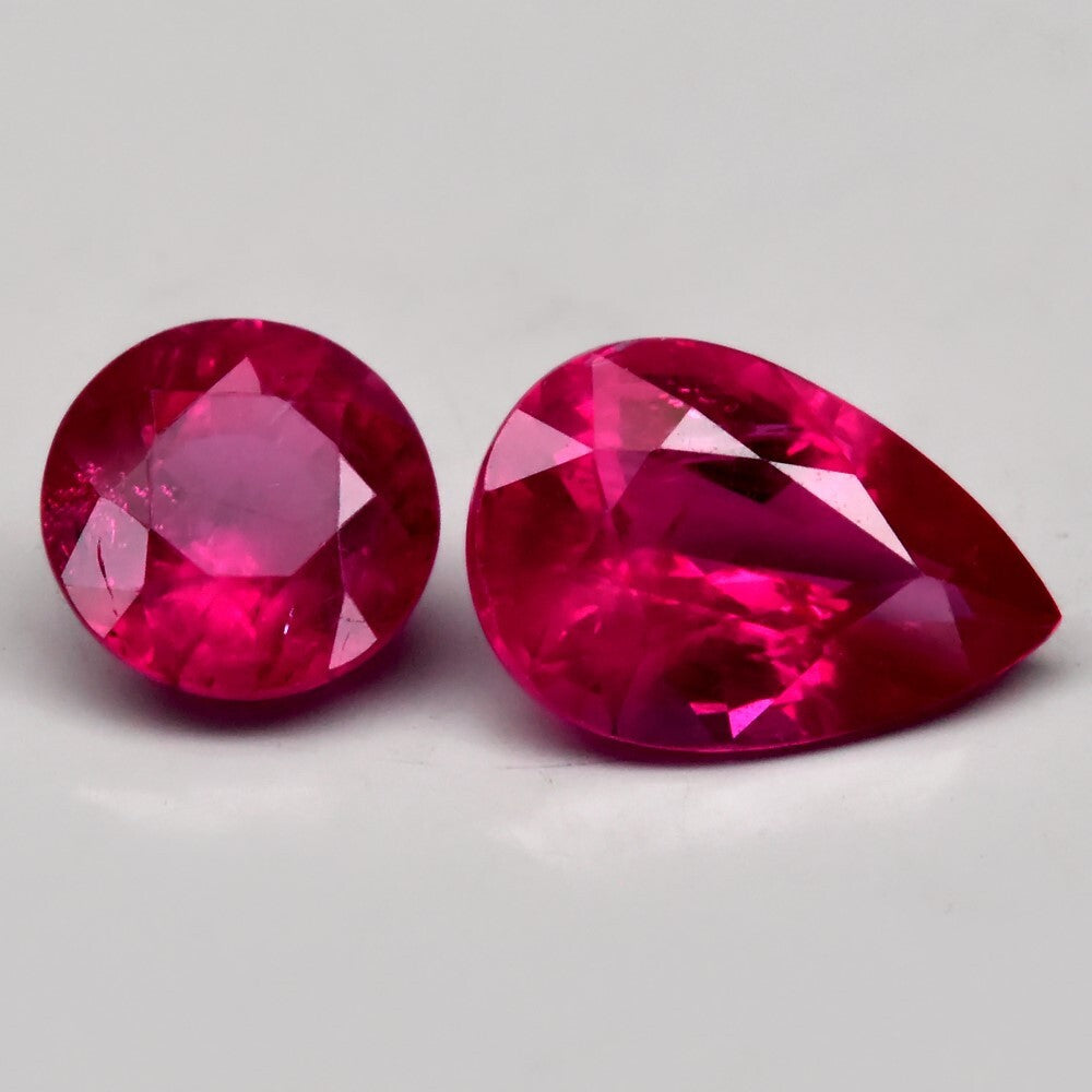 CERTIFIED* Pair 2pcs/3.11ct t.w Round &amp; Pear Natural Purplish Red Ruby *Heated