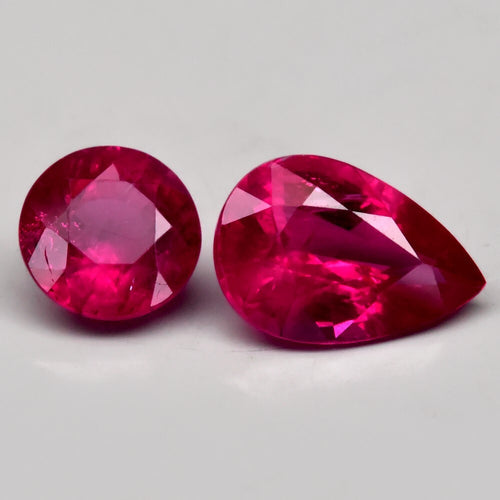 CERTIFIED* Pair 2pcs/3.11ct t.w Round &amp; Pear Natural Purplish Red Ruby *Heated