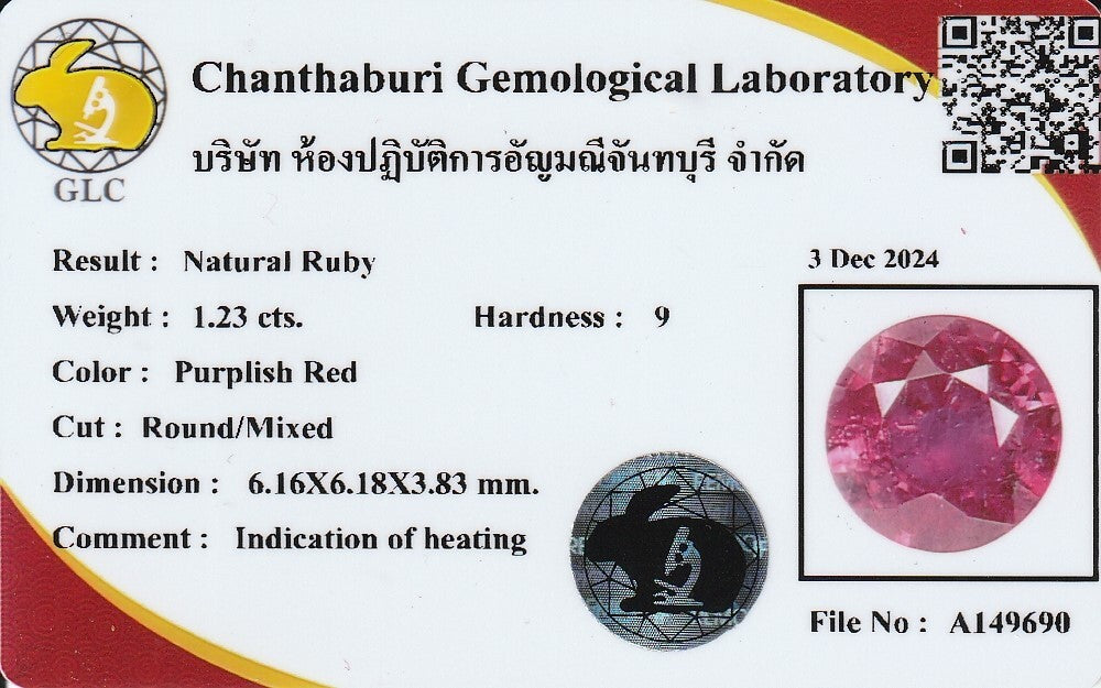 Laboratory report for CERTIFIED* Pair 2pcs/3.11ct t.w Round &amp; Pear Natural Purplish Red Ruby *Heated