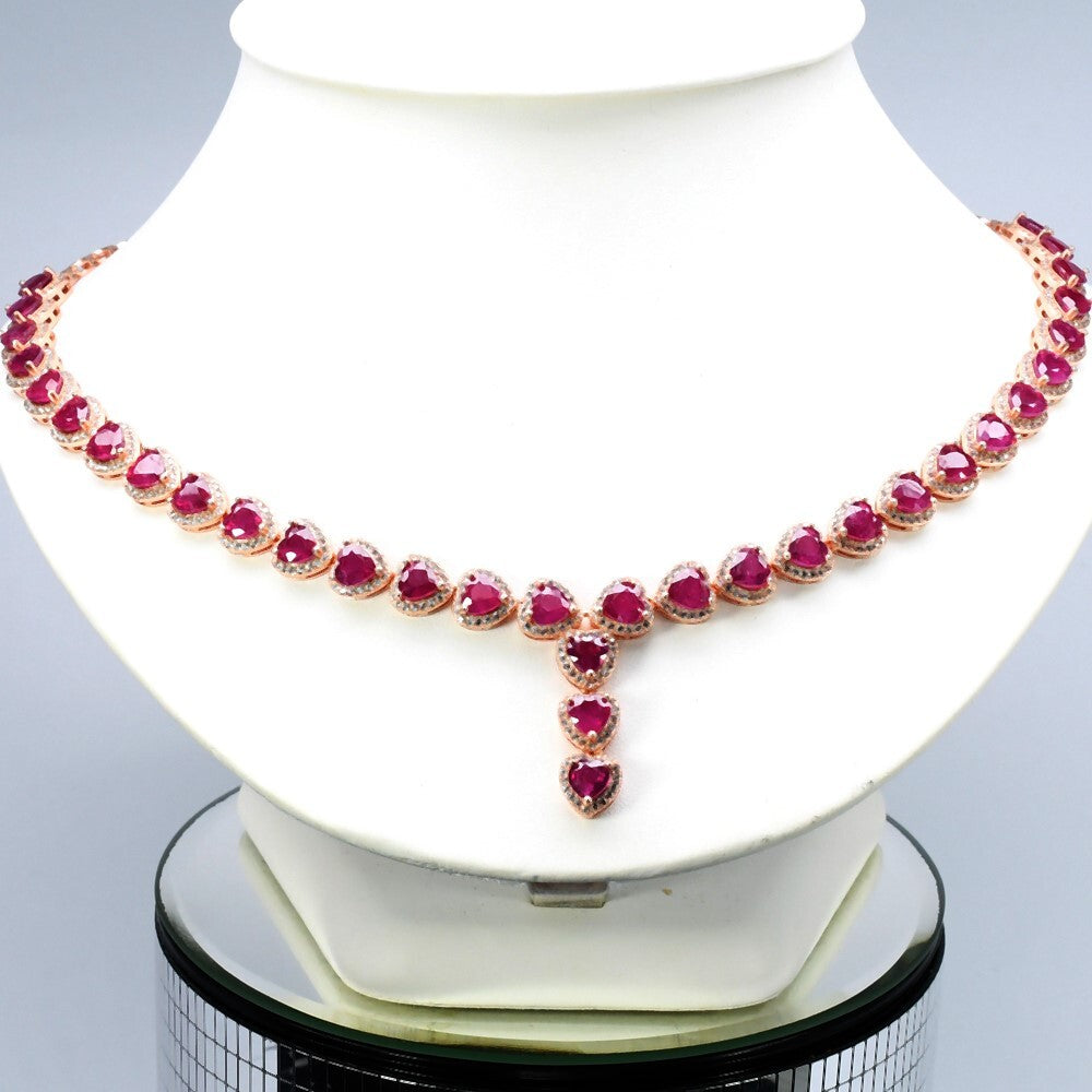 Ruby Cubic Zirconia Necklace &amp; Earrings in 925 Sterling Silver(Pink Gold Plated) — view 1