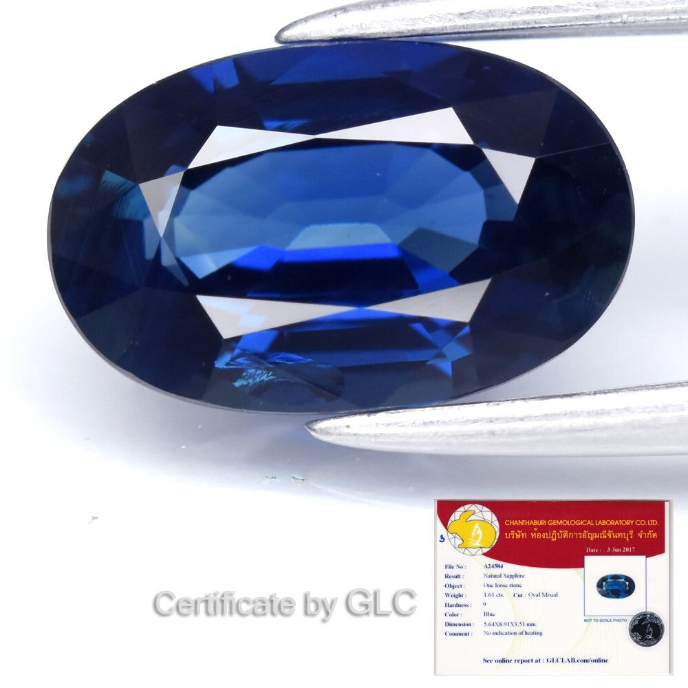 GLC Report 1.61ct VS Oval Natural Blue Sapphire - Unheated, Madagascar Gem — view 1