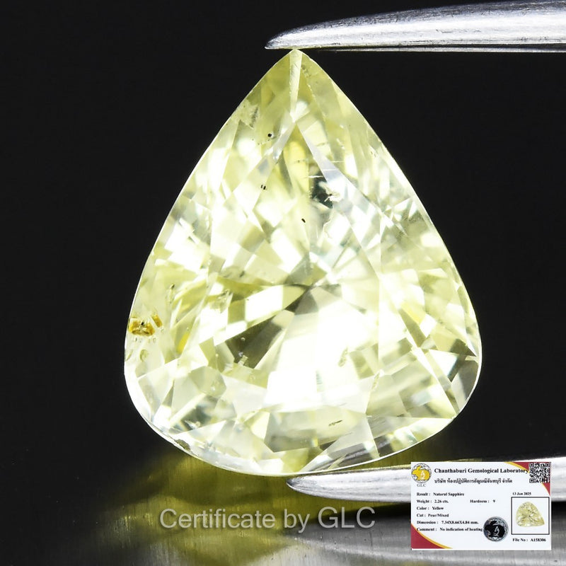 GLC Report 2.26ct VS Pear Yellow Sapphire - Unheated, Tanzania Gem