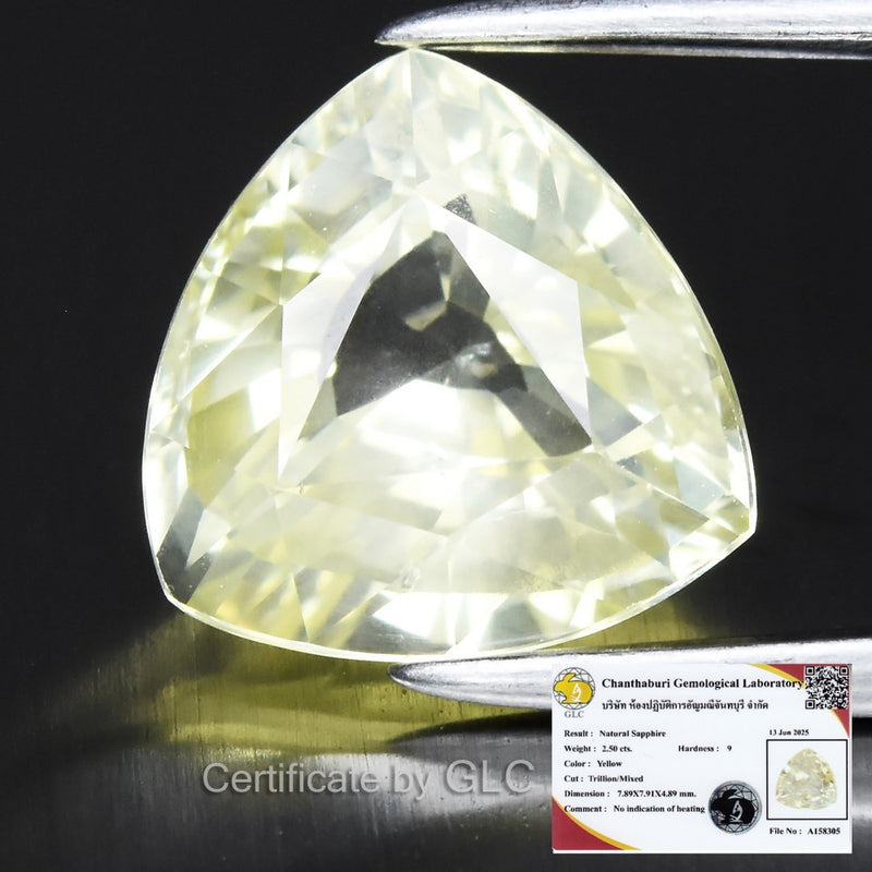 GLC Report 2.50ct VS Trillion Yellow Sapphire - Unheated, Tanzania Gem