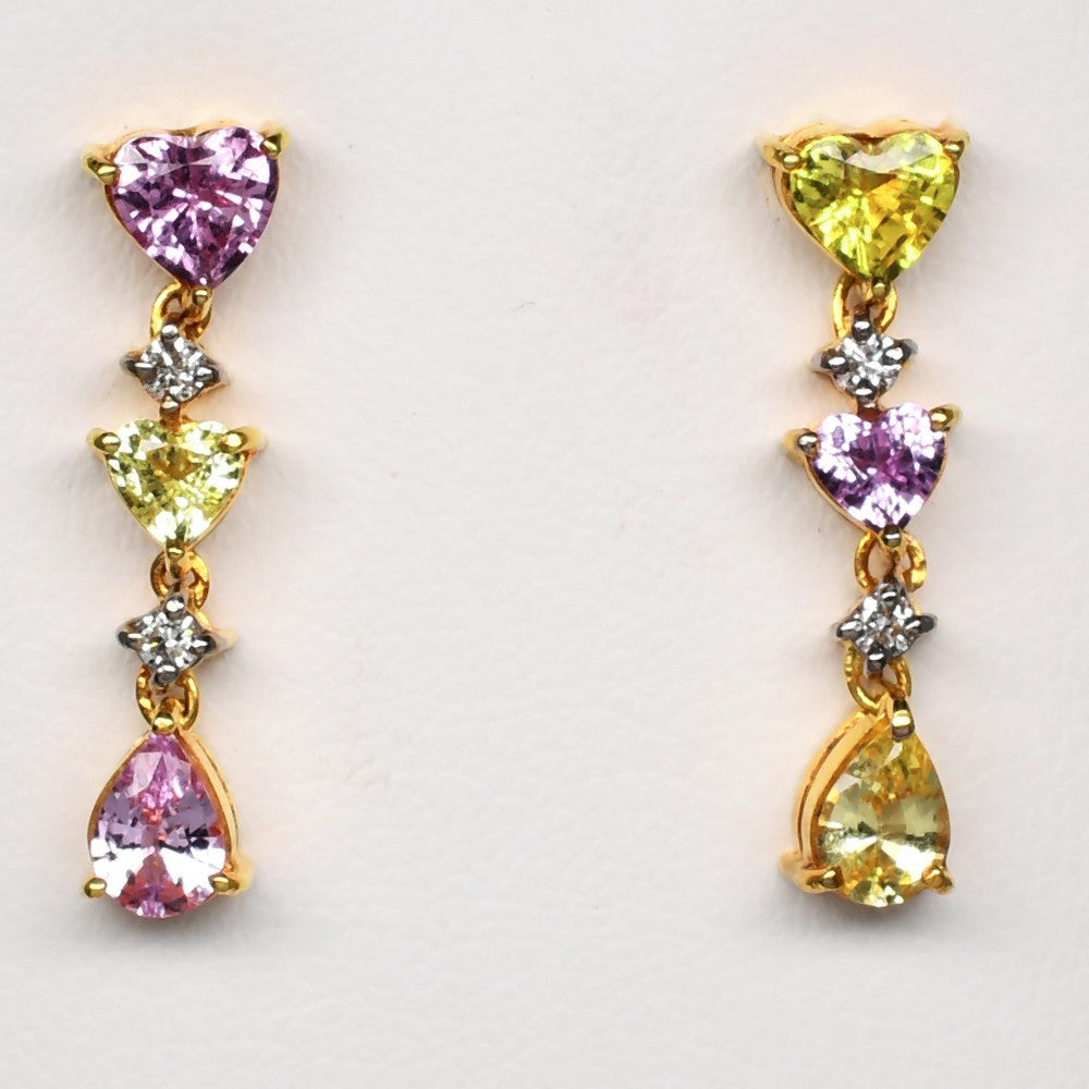 Natural Sapphire & Diamond Earrings in 20K SOLID YELLOW GOLD 0.08ct E/VVS Dia — view 1