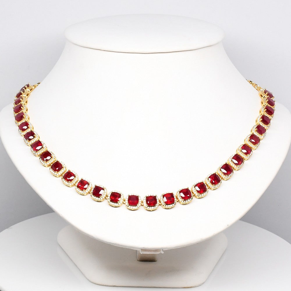 Ruby Cubic Zirconia Necklace &amp; Earrings in 925 Sterling Silver (Gold Plated) — view 1