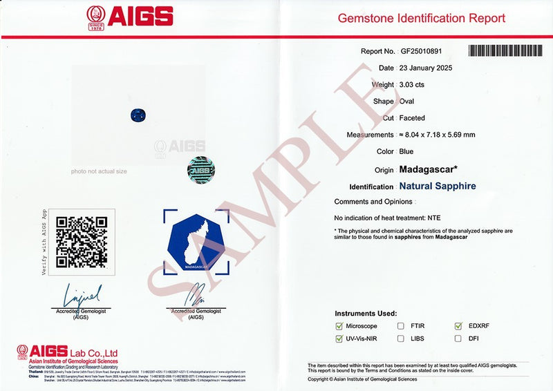 AIGS Gemstone Identification Full Report With Photo + Origin Precious Stone Only