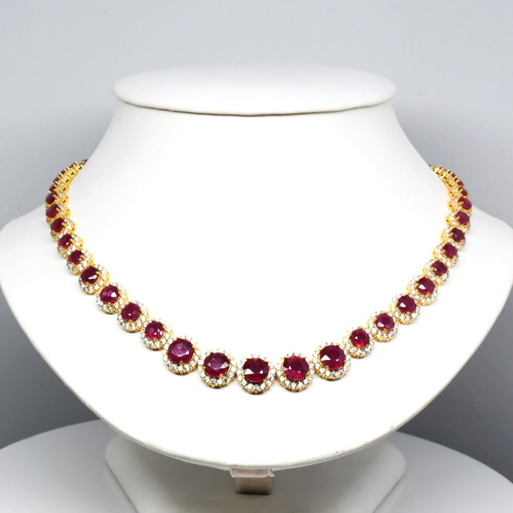 Ruby Cubic Zirconia Necklace &amp; Earrings in 925 Sterling Silver (Gold Plated) — view 1
