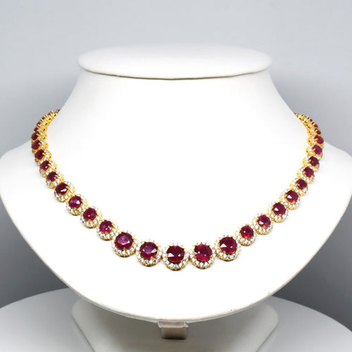 Ruby Cubic Zirconia Necklace &amp; Earrings in 925 Sterling Silver (Gold Plated) — view 1