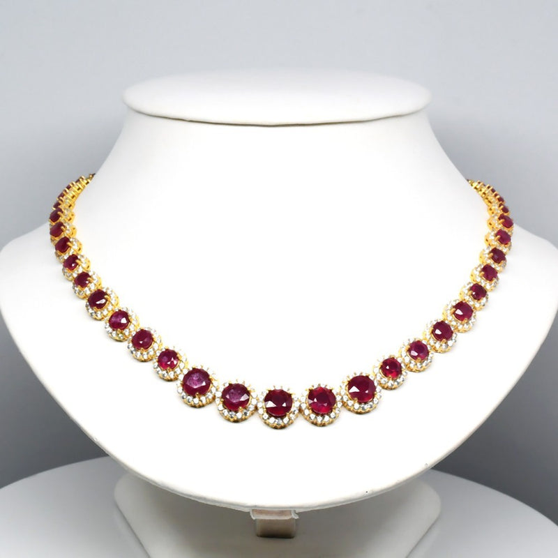Ruby Cubic Zirconia Necklace &amp; Earrings in 925 Sterling Silver (Gold Plated)