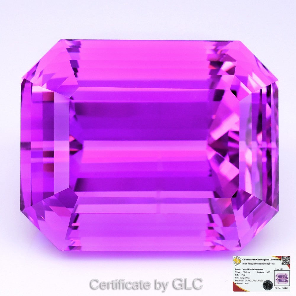 GLC Certified Gigantic 195.30ct Natural Electric Magenta Pink Kunzite (IF) Certified by GLC