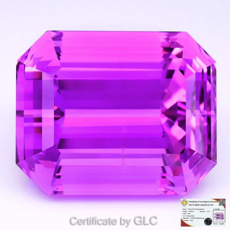 GLC Certified Gigantic 195.30ct Natural Electric Magenta Pink Kunzite (IF) Certified by GLC