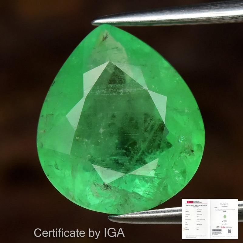 IGA CERTIFIED* 4.58ct Pear Natural Green Emerald - Collector’s Grade Colombia