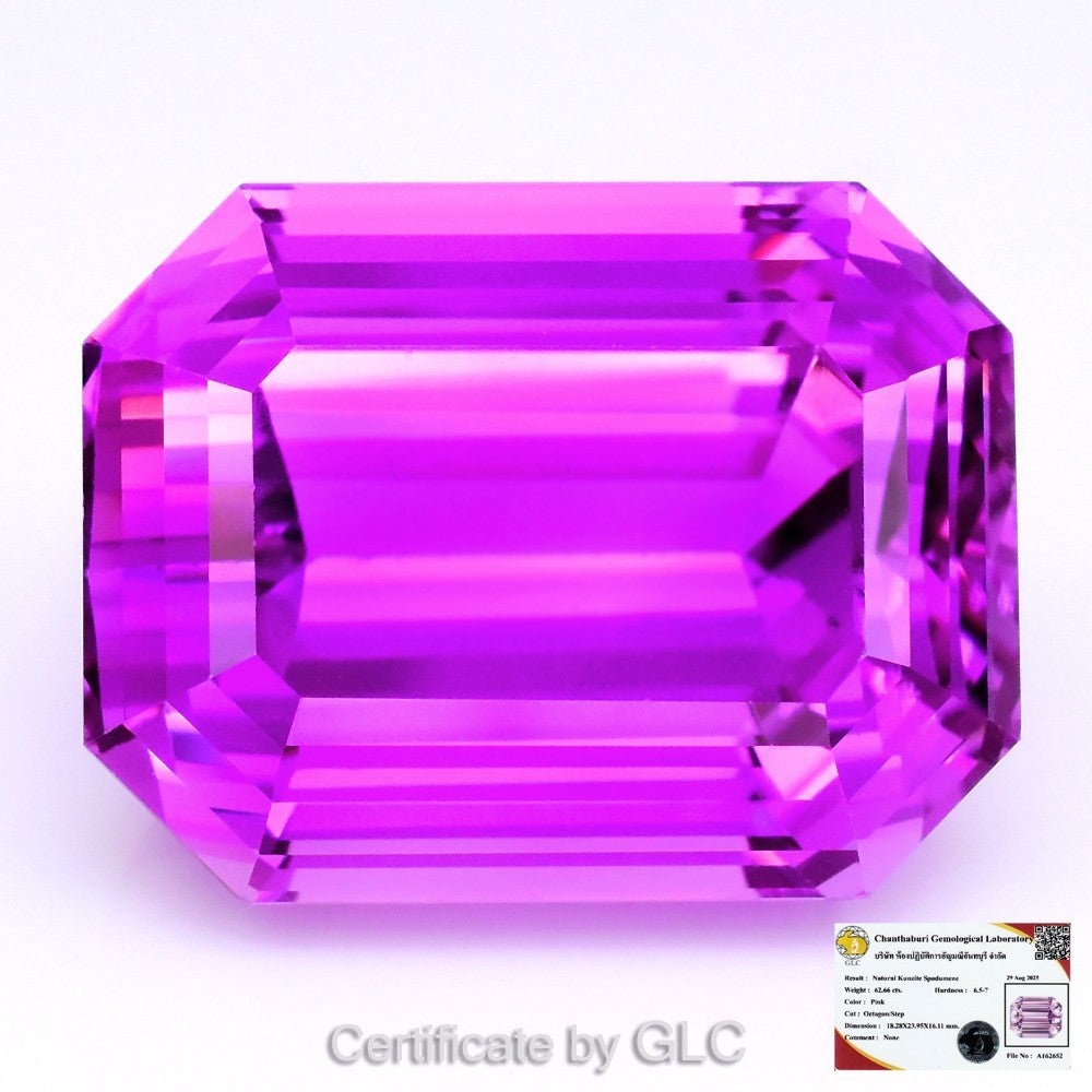 Marvelous 62.66ct Natural Electric Magenta Pink Kunzite (IF) Certified by GLC