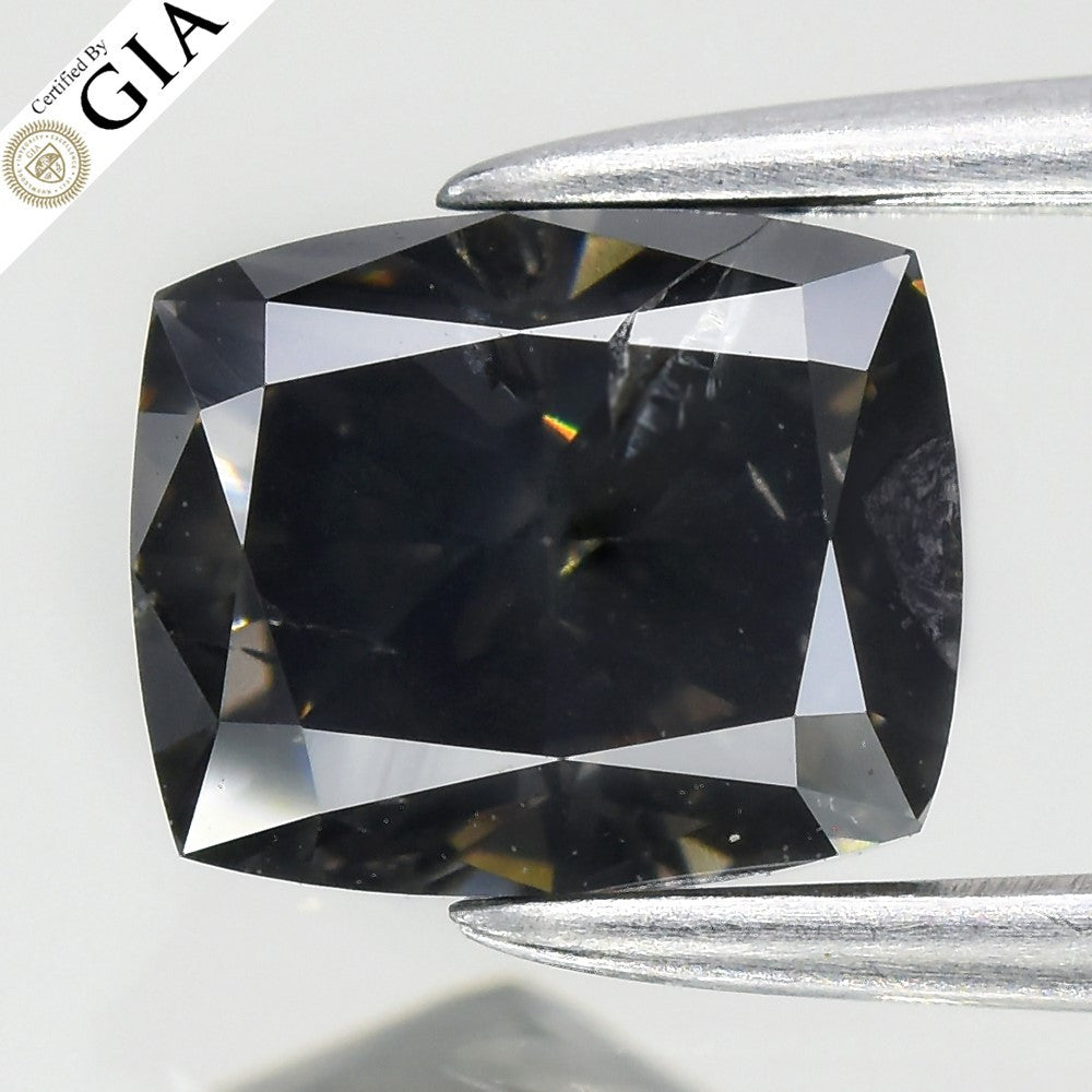 GIA FULL CERTIFIED 1.01ct Cushion Natural Untreated Fancy Dark Gray Diamond I2