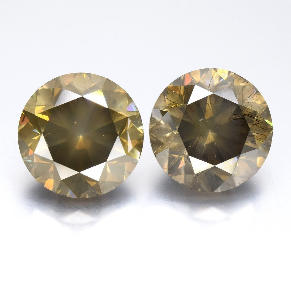 Pair 2pcs/8.03ct Round Natural Untreated Fancy Grayish Greenish Yellow Diamond
