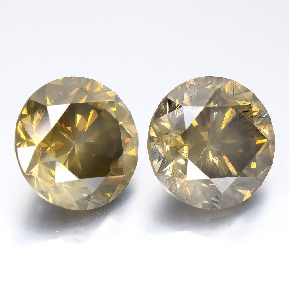 Pair 2pcs/8.03ct Round Natural Untreated Fancy Grayish Greenish Yellow Diamond
