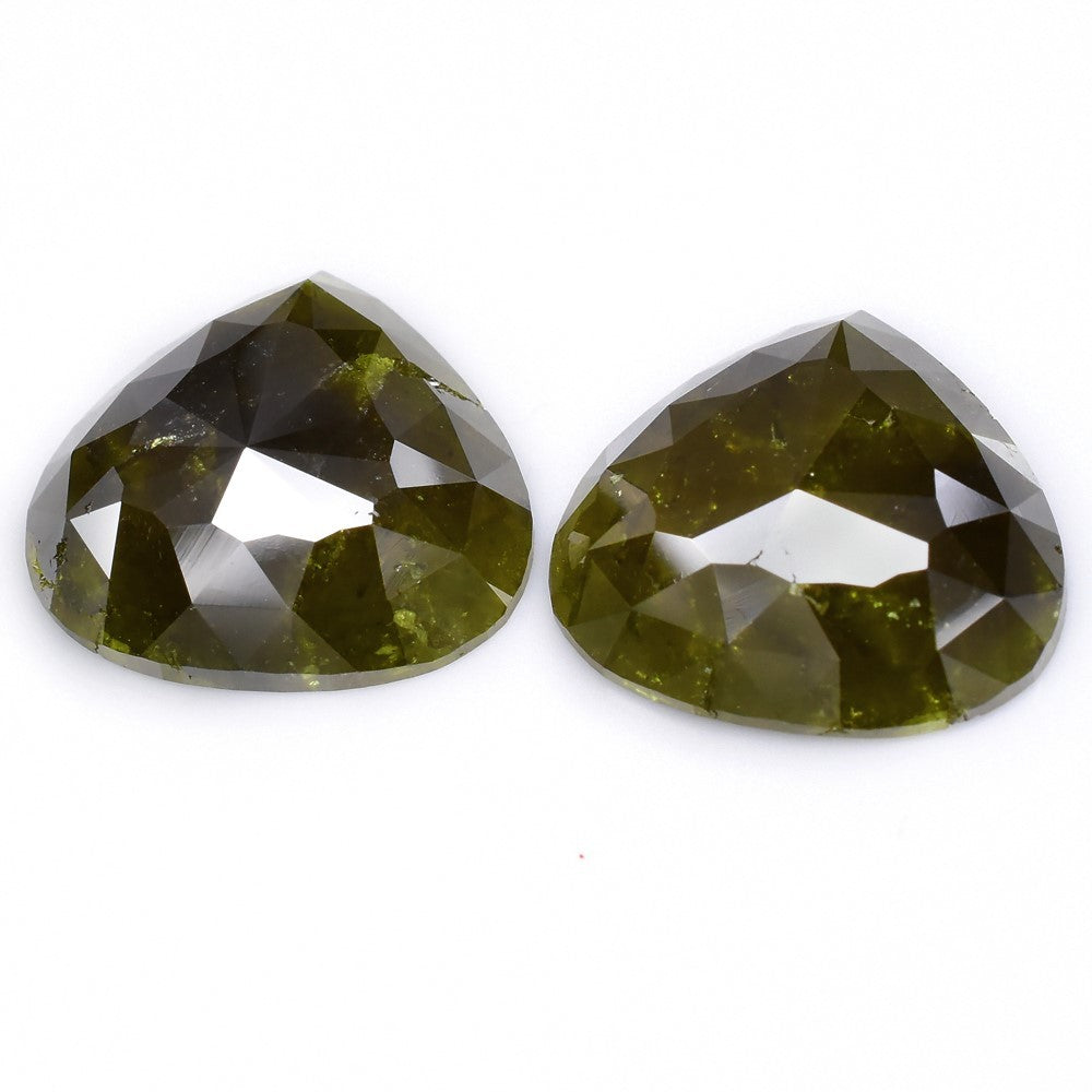 Pair 2pcs/24.03ct Heart Natural Untreated Fancy Yellow Green Diamond Opaque