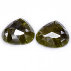 Pair 2pcs/24.03ct Heart Natural Untreated Fancy Yellow Green Diamond Opaque