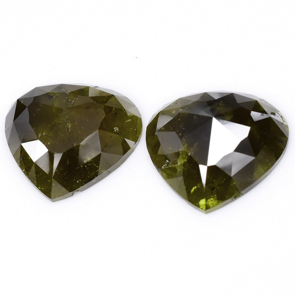 Pair 2pcs/24.03ct Heart Natural Untreated Fancy Yellow Green Diamond Opaque