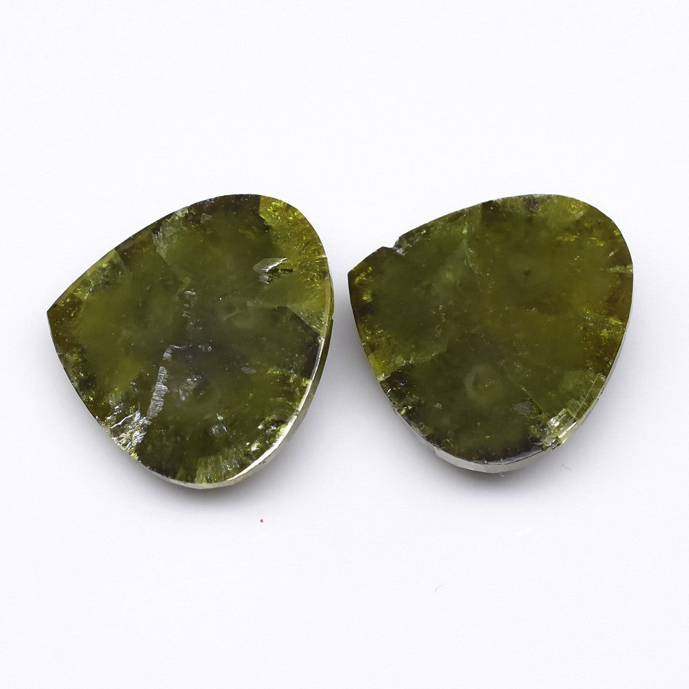Pair 2pcs/24.03ct Heart Natural Untreated Fancy Yellow Green Diamond Opaque