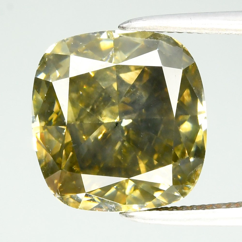 4.19ct Cushion Natural Untreated Fancy Grayish Green Diamond Africa SI1