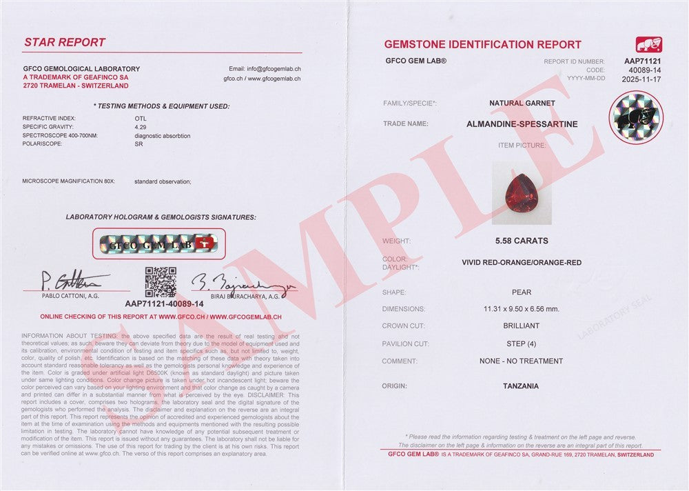 GFCO GEM LAB® Swiss Gem Certificate - Professional Gemological Full Certificate — view 2