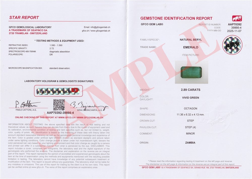 GFCO GEM LAB® Swiss Gem Certificate - Professional Gemological Full Certificate — view 3