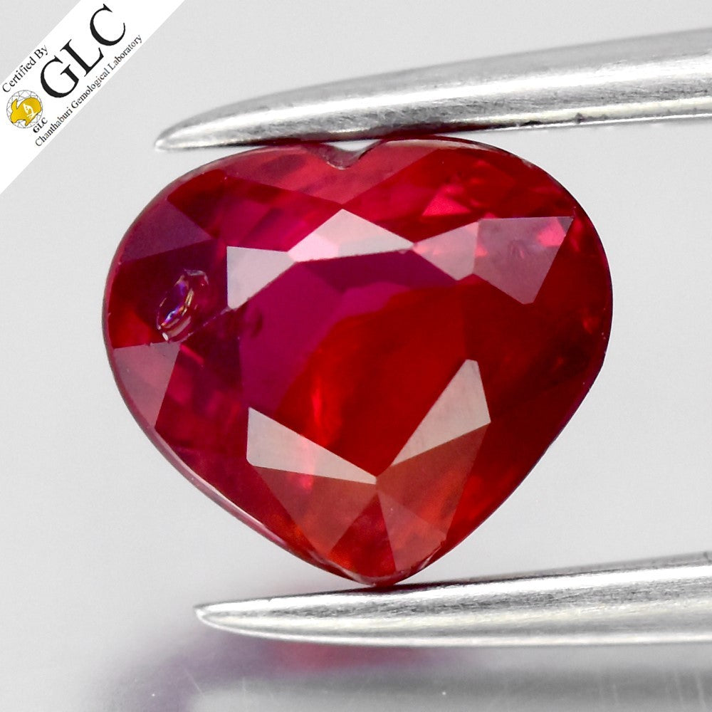 GLC CERTIFIED 1.08ct Heart Natural Red Ruby - Unheated, Mozambique Gemstone — view 1