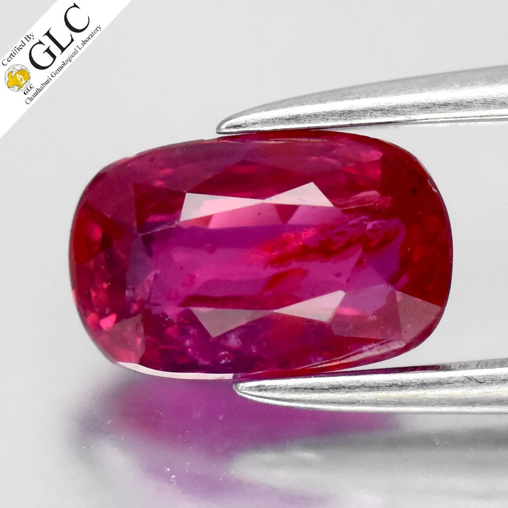 GLC CERTIFIED 1.04ct Cushion Natural Purplish Red Ruby - Unheated, Gemstone — view 1