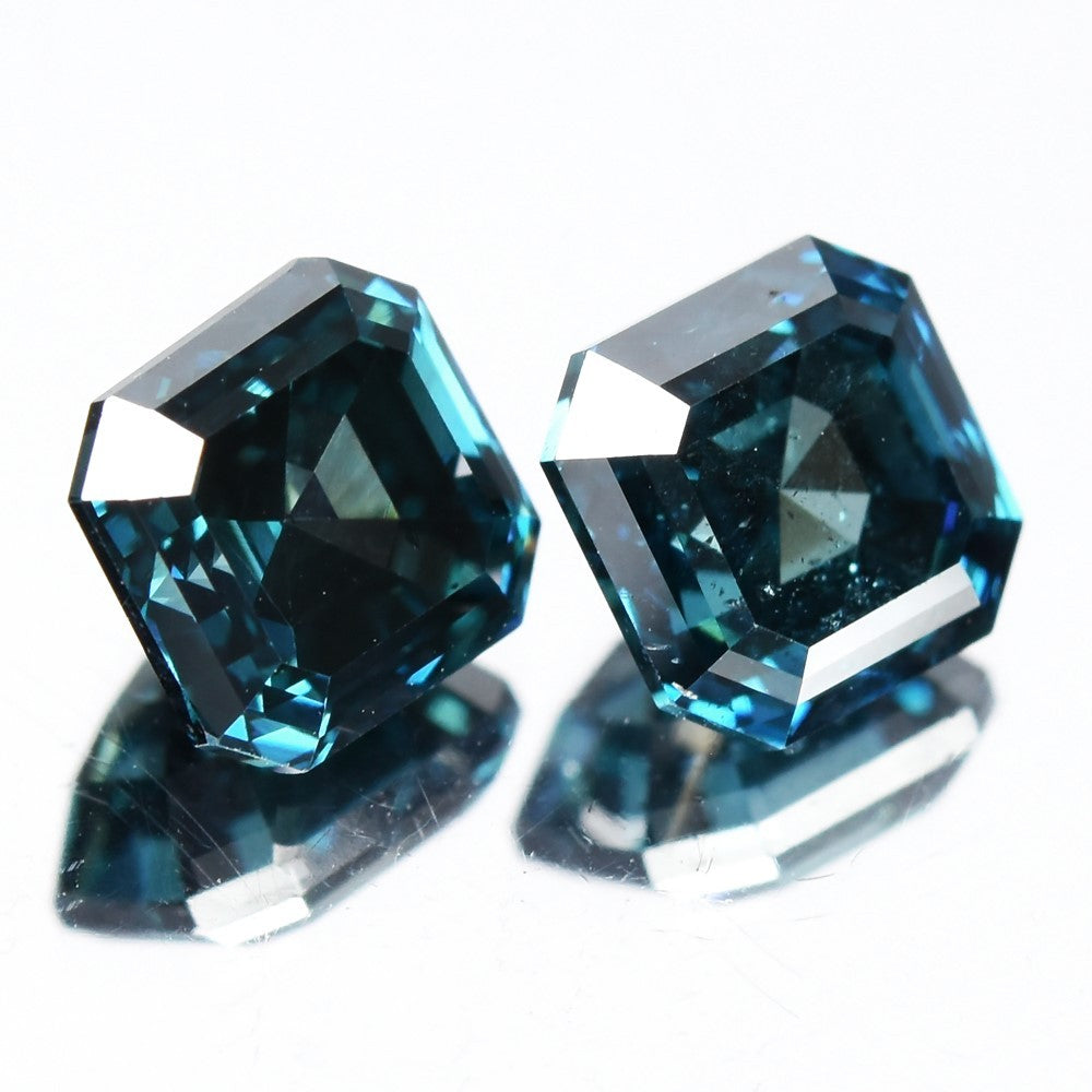 Pair 2pcs/2.08ct t.w Asscher Cut Natural Treated Fancy Deep Blue Diamond SI1 — view 2