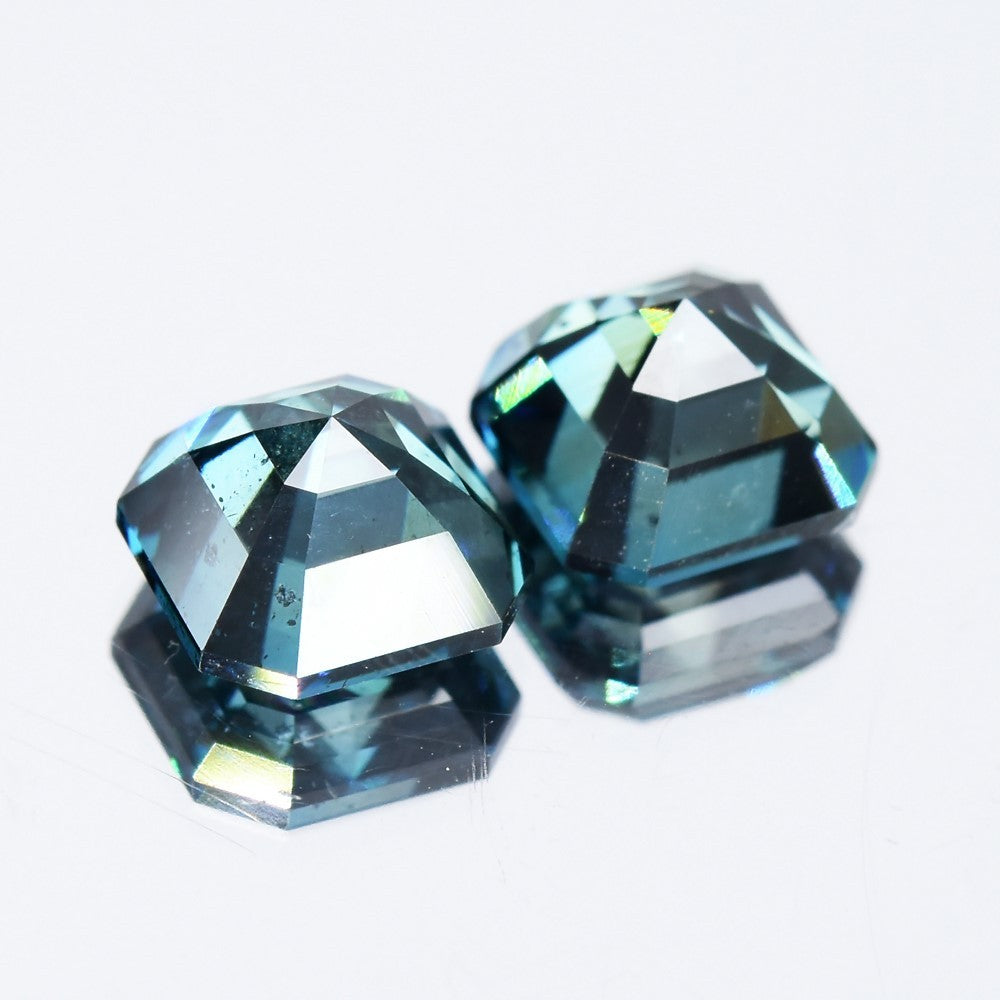 Pair 2pcs/2.08ct t.w Asscher Cut Natural Treated Fancy Deep Blue Diamond SI1 — view 3