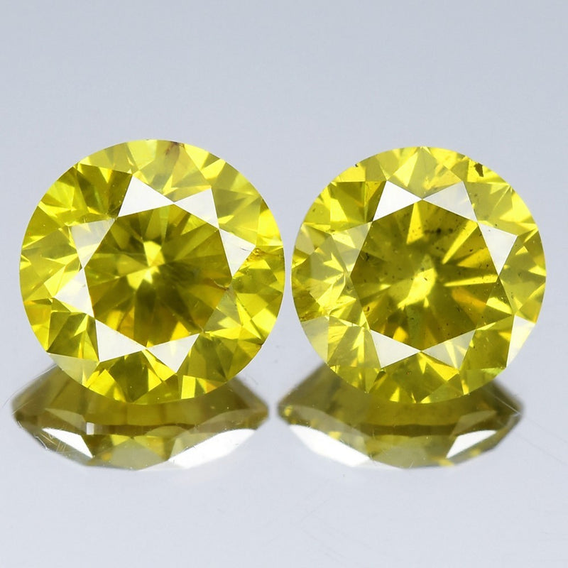 Pair 2pcs/1.94ct Round Brilliant Natural Treated Fancy Intense Yellow Diamond