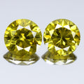 Pair 2pcs/2.04ct Round Brilliant Natural Treated Fancy Intense Yellow Diamond
