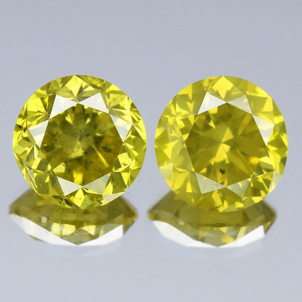 Pair 2pcs/1.74ct Round Brilliant Natural Treated Fancy Intense Yellow Diamond