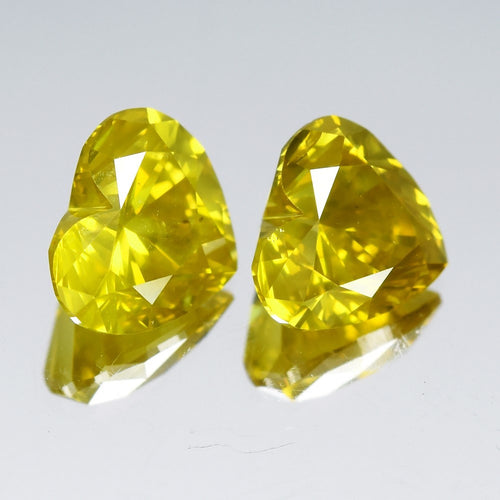 Pair 2pcs/2.04ct t.w Heart Natural Treated Fancy Intense Yellow Diamond SI1