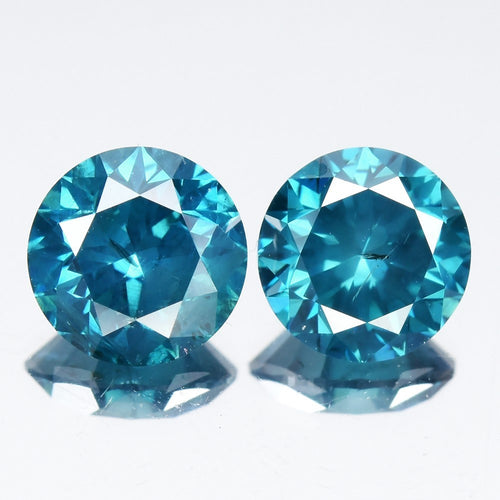 Pair 2pcs/2.01ct Round Brilliant Natural Treated Fancy Vivid Blue Diamond SI1
