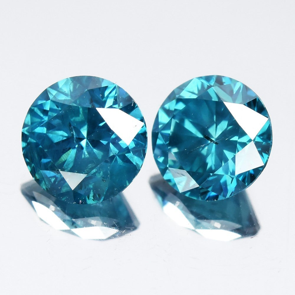 Pair 2pcs/2.01ct Round Brilliant Natural Treated Fancy Vivid Blue Diamond SI1 — view 2