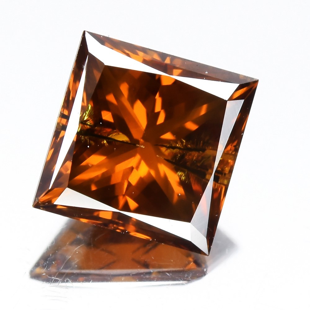 1.69ct 7.62mm Square Princess Natural Treated Fancy Reddish Orange Diamond SI1