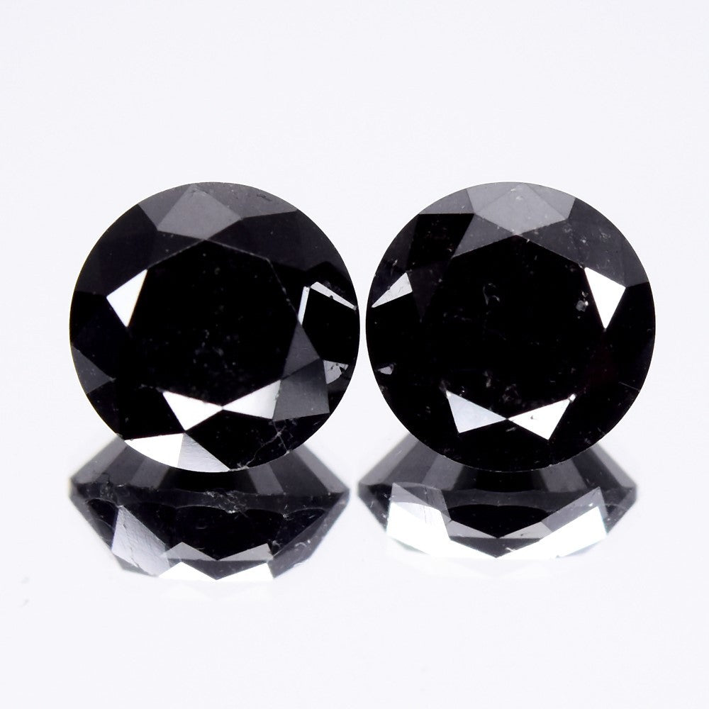 Pair 2pcs/4.71ct Round Brilliant Natural Fancy Jet Black Diamond Opaque (AAA) — view 1