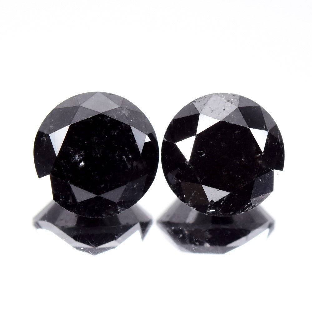 Pair 2pcs/4.60ct Round Brilliant Natural Fancy Jet Black Diamond Opaque (AAA) — view 1
